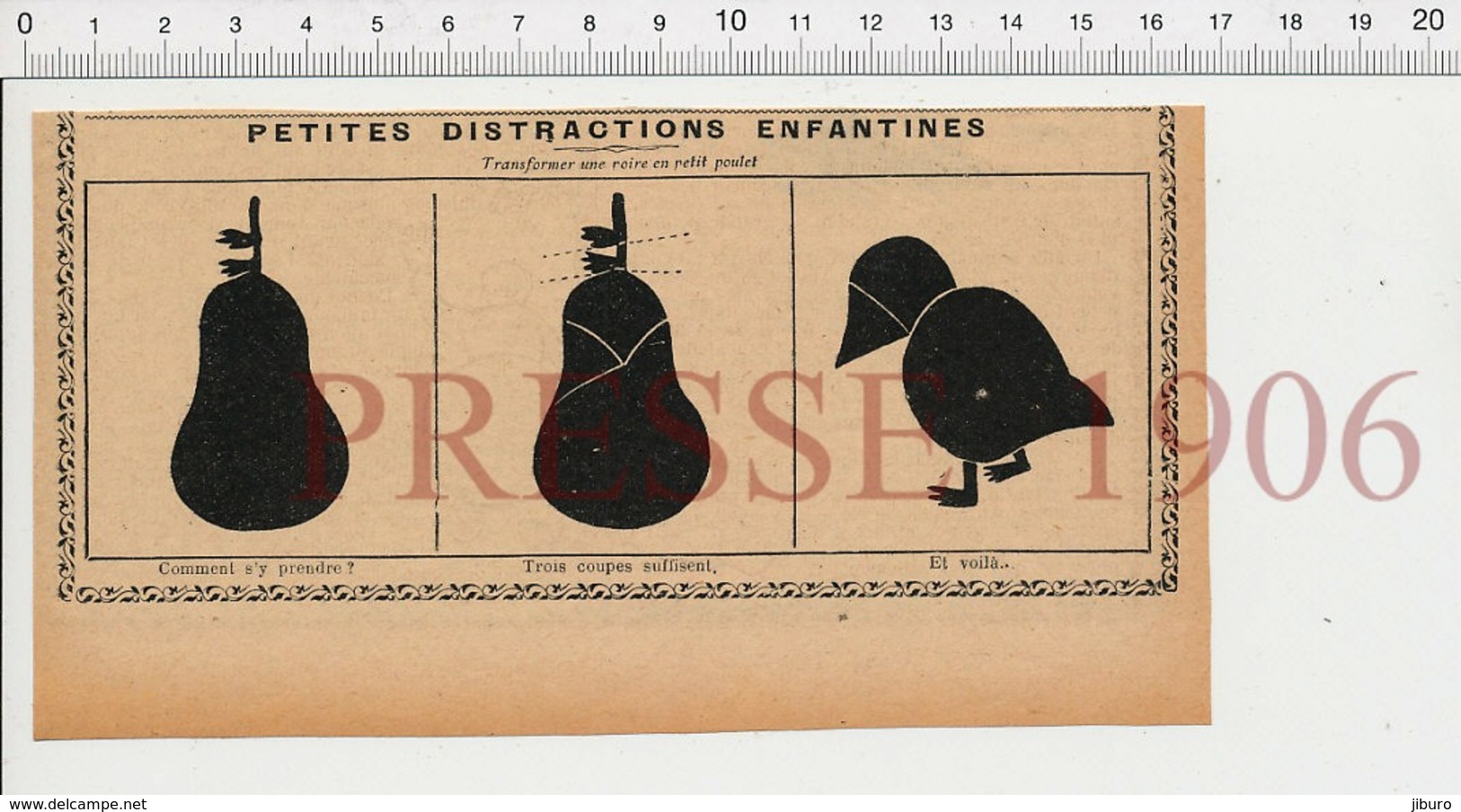 Presse 1906 Découpage Montage Papier Humour Fruit Poire Poulet Basse-cour 223V - Non Classificati