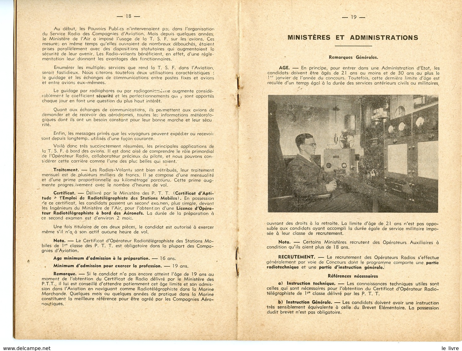 BROCHURE VERS 1940. LES SITUATIONS DE LA T.S.F. LE SERVICE MILITAIRE DANS LA RADIO - Documentos