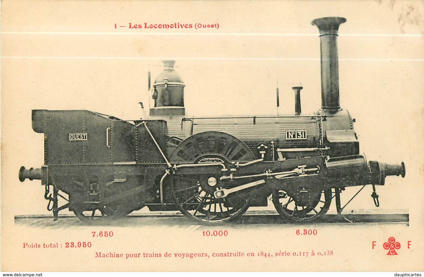 Cie OUEST ETAT - Machine Construite En 1844 Pour Trains De Voyageurs - Les Locomotives  , Ed. Fleury - 2 Scans - Matériel