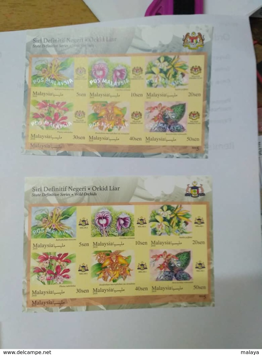 MALAYSIA 2018 WILD ORCHIDS Definitive State Series 14 MS Stamps Imperf Complete Sarawak Borneo Sabah Penang Perlis - Malaysia (1964-...)