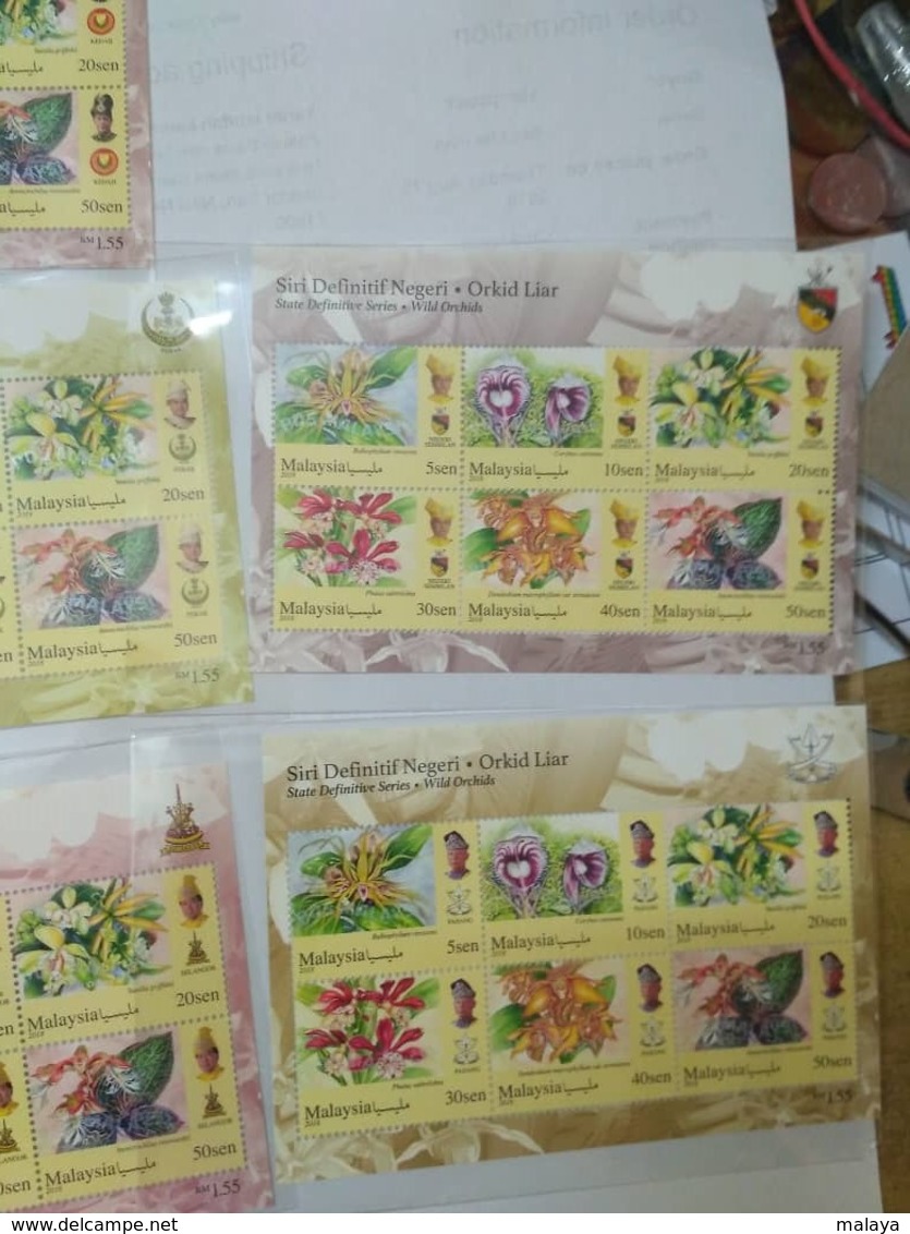 MALAYSIA 2018 WILD ORCHIDS Definitive State Series 14 MS Stamps Perf Complete Sarawak Borneo Sabah Penang Perlis - Malaysia (1964-...)