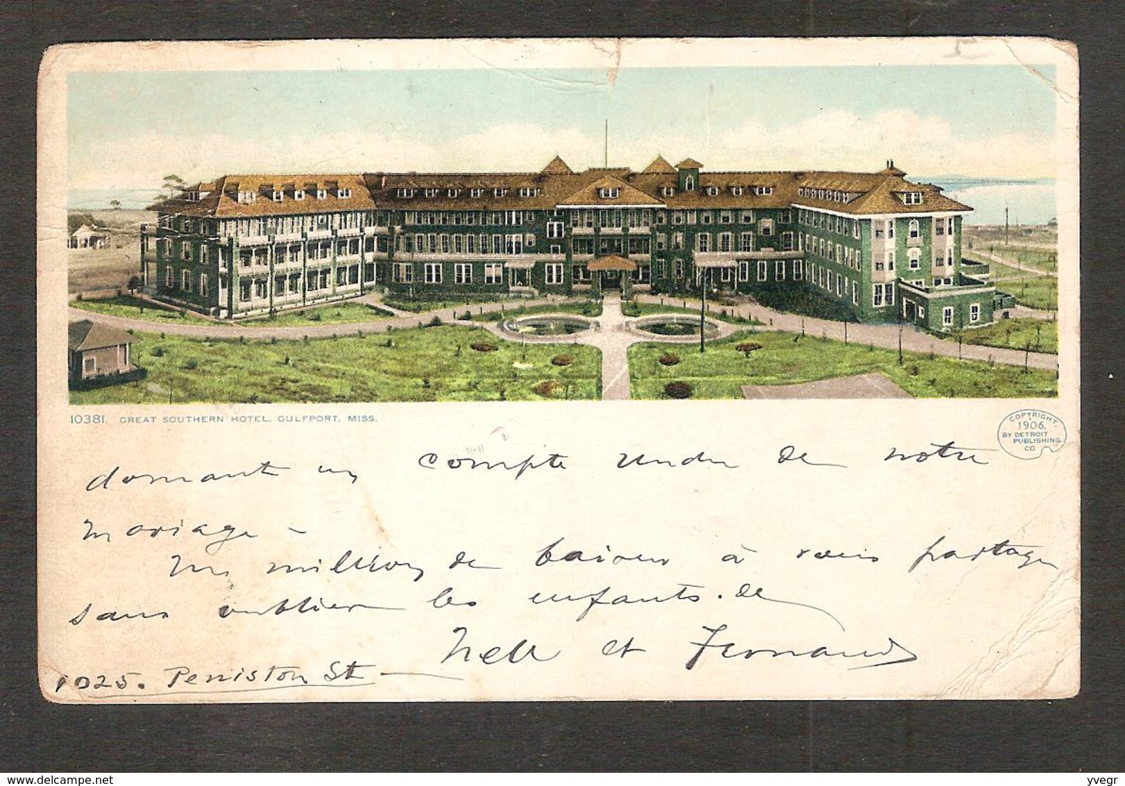 Pas Courant - Etats Unis Mississippi -10381 - Great Southern Hôtel Gulfport Miss ,écrite En 1907 ( Voir état ! ) - Hotels & Restaurants