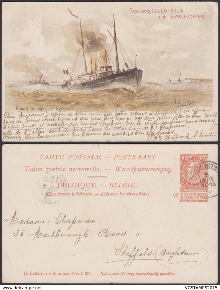 Belgique 1910- EP 10C Brun - Carte Paquebot Voyagée : Léopold II  (6G23184) DC0913 - Liner Cards