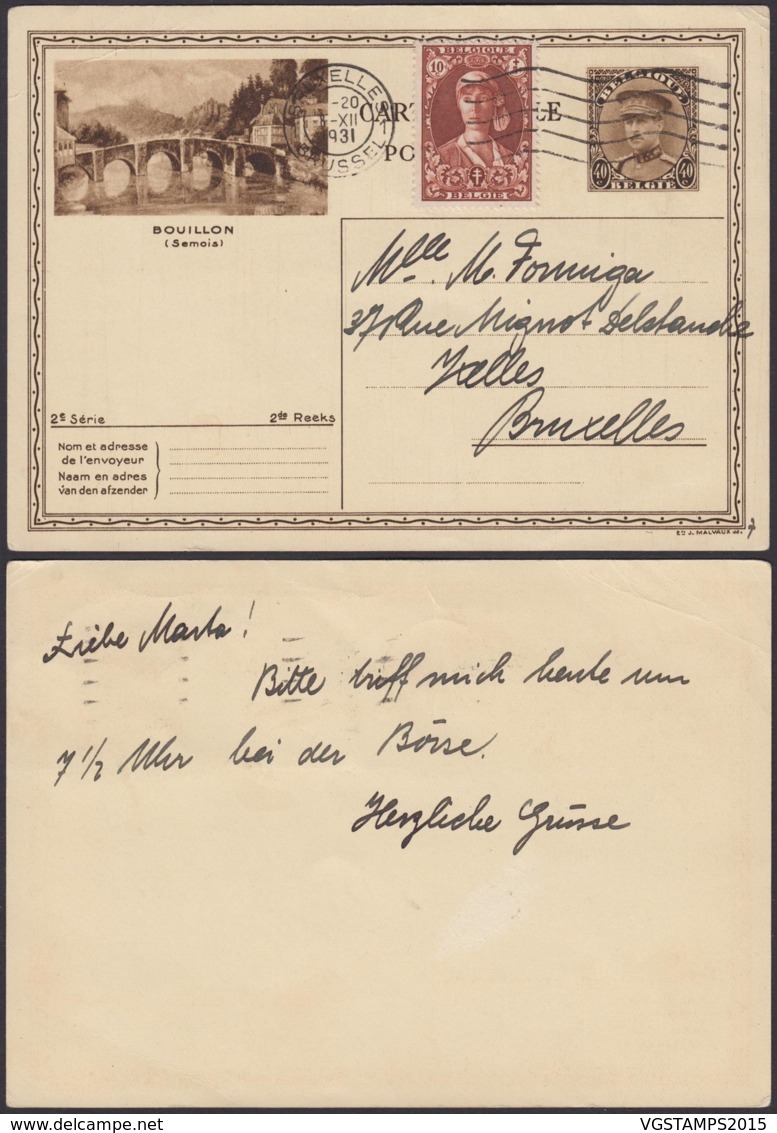 Belgique 1931- EP Képi 40C Brun +10C Voyagé : Bouillon  (6G23184) DC0943 - Cartes Postales Illustrées (1971-2014) [BK]