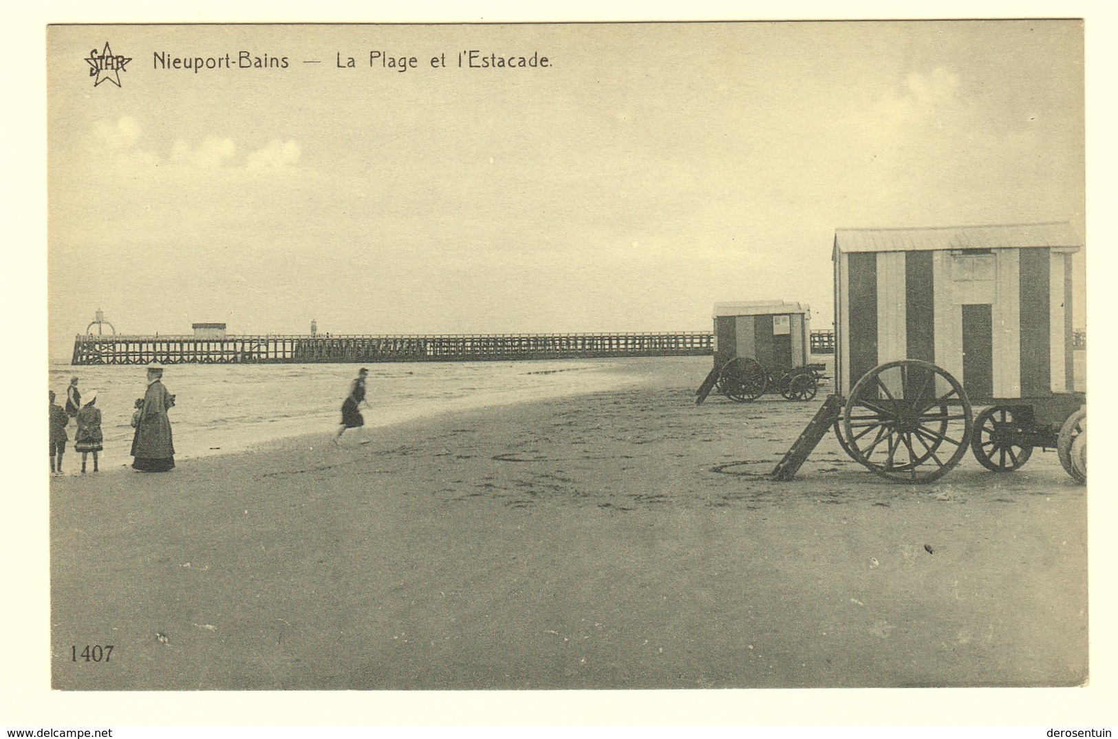 #10603	[Postkaart] Nieuport Bains. La Plage Et L’Estacade. Star, 1407, Héliotypie De Graeve, Gand. Nieuwpoort Strand - Nieuwpoort