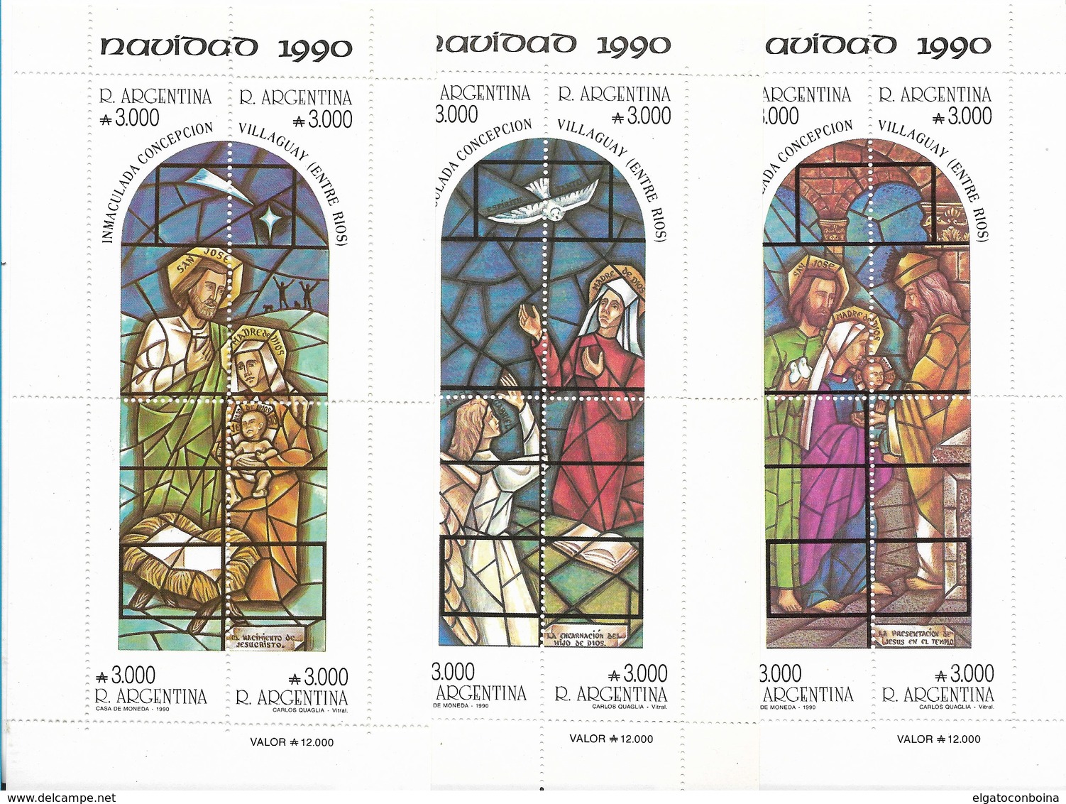 ARGENTINA 1990 CHRISTMAS NAVIDAD RELIGION 3 SOUVENIR SHEETS SCOTT 1723-25 - Nuevos