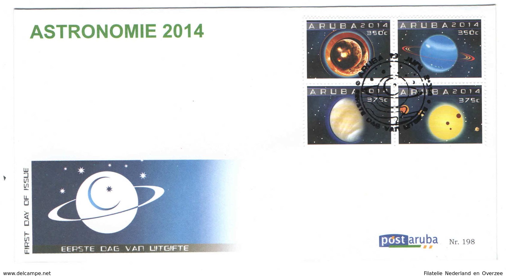 Aruba FDC E198 Zonder Adres. Planeten, Planets, Astronomie, Date Of Issue: 18-6-2014 - Curaçao, Nederlandse Antillen, Aruba