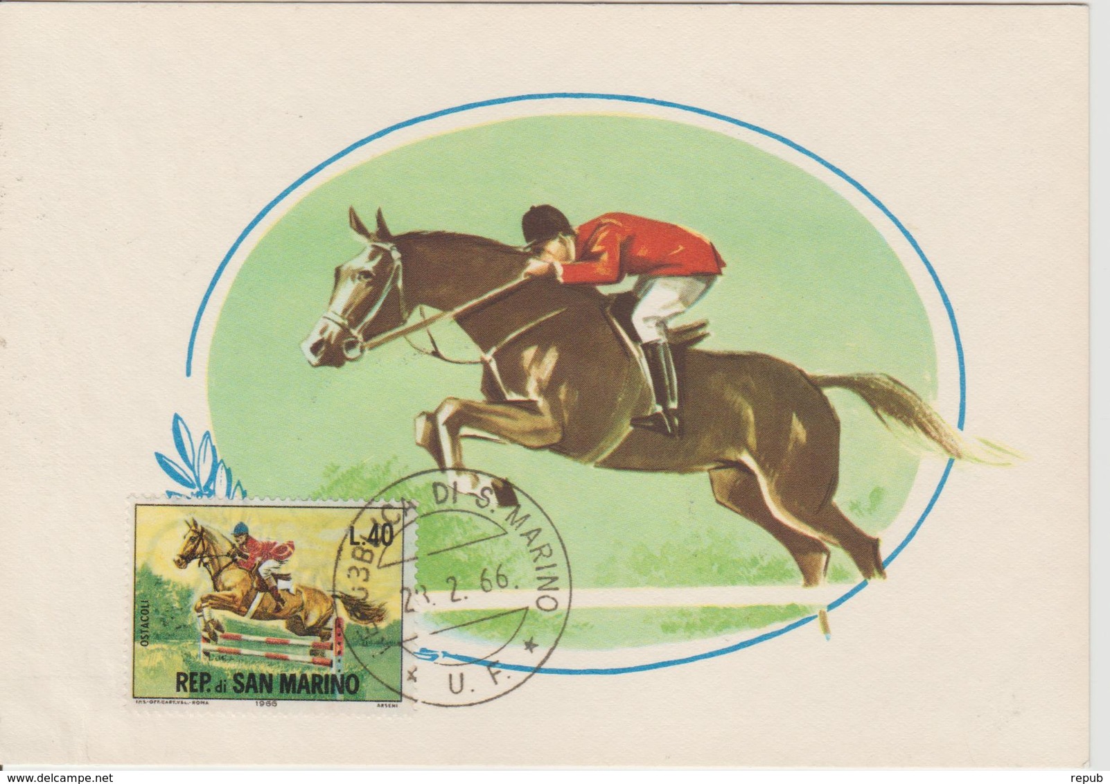 Saint Marin Carte Maximum 1966 Chevaux 662 - Lettres & Documents