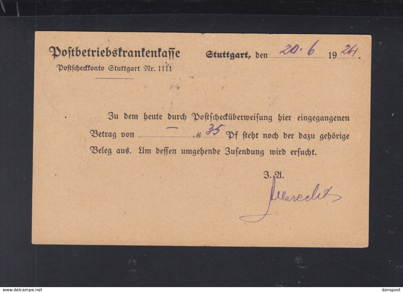 Dt. Reich Postsache 1924 Stuttgart - Briefe U. Dokumente