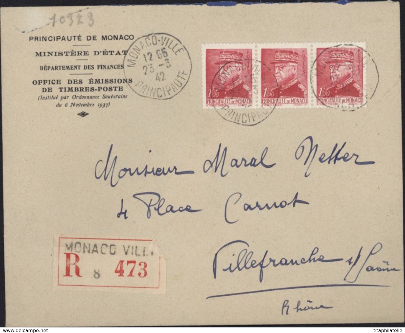 Office émissions Timbres Poste YT 229 Prince Louis II Recommandé Tarif 4.5 Comme France Monaco Ville Principauté 23 2 42 - Covers & Documents