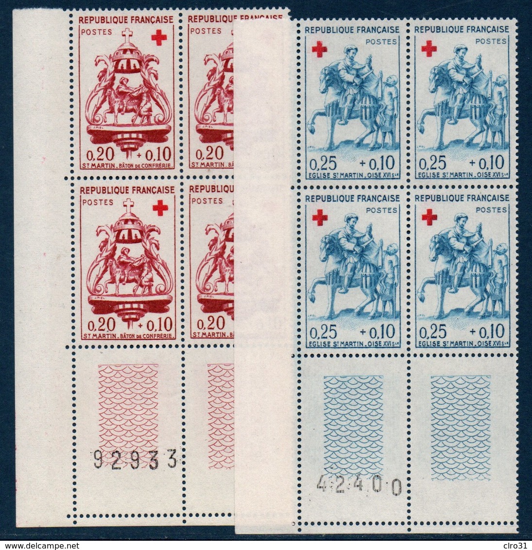 FR 1960  Croix Rouge  N°YT 1278-1279 ** MNH Bloc De 4 Coin De Feuille - Neufs