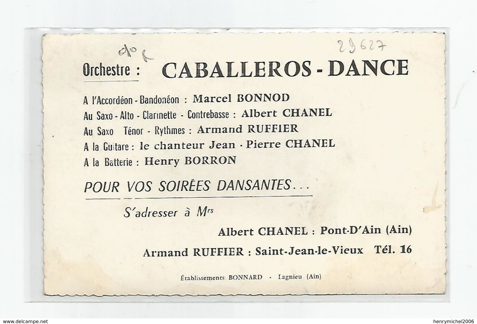 Ain 01 - Lagnieu Orchestre Caballeros Dance Pour St Jean Le Vieux ...2 Scans - Non Classés