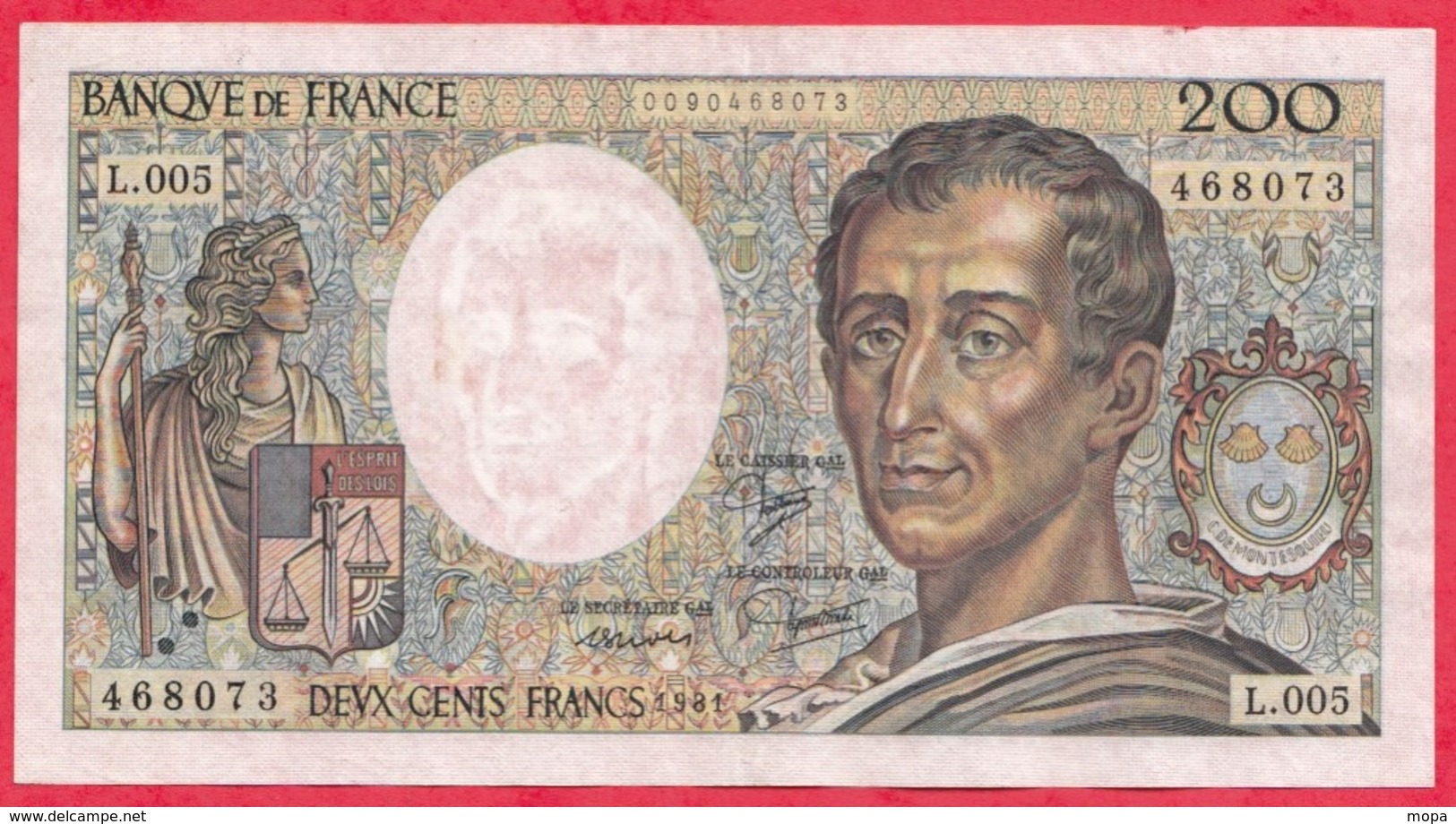 200 Francs "Montesquieu" 1981---F/TTB+---Série L.005--AUCUN TROU D EPINGLE - 200 F 1981-1994 ''Montesquieu''