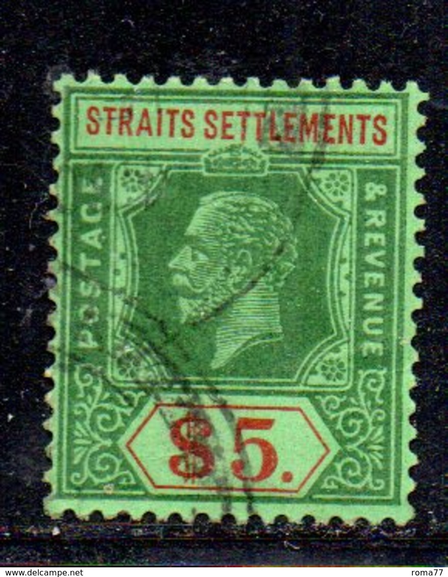 W625 - STRAITS SETTLEMENTS MALACCA 1921 , 5 Doll Yvert N. 182A Usato Fil Multi CA - Straits Settlements