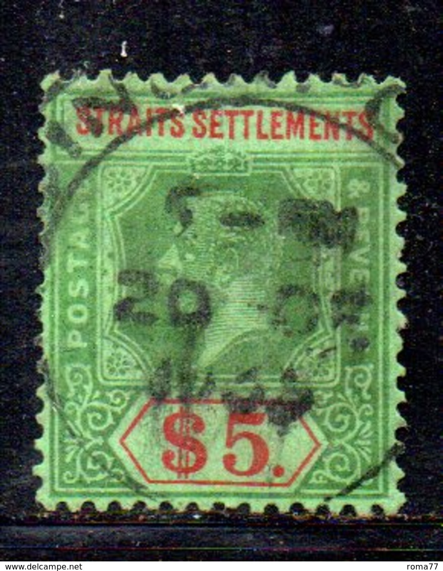 W629 - STRAITS SETTLEMENTS MALACCA 1921 , 5 Doll Yvert N. 182A Usato Fil Multi CA - Straits Settlements