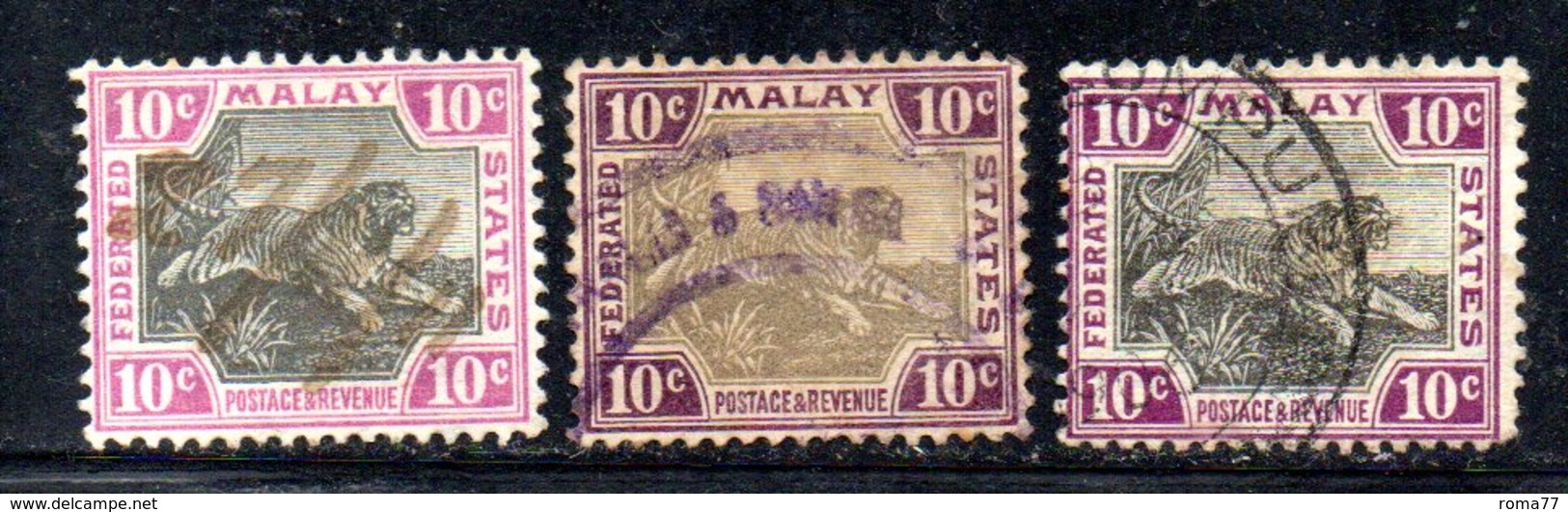 W631a - FEDERATED MALAY STATES  , 10 Cents : Tre Nuance Usate - Federated Malay States