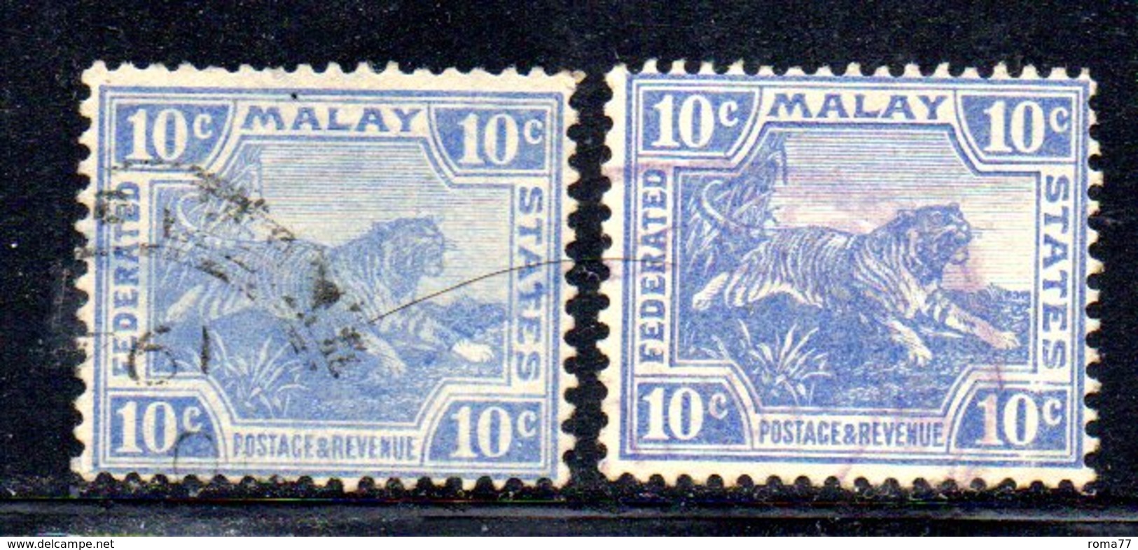 W633 - FEDERATED MALAY STATES  , 10 Cents Azzurro : Due Nuance Usate - Federated Malay States