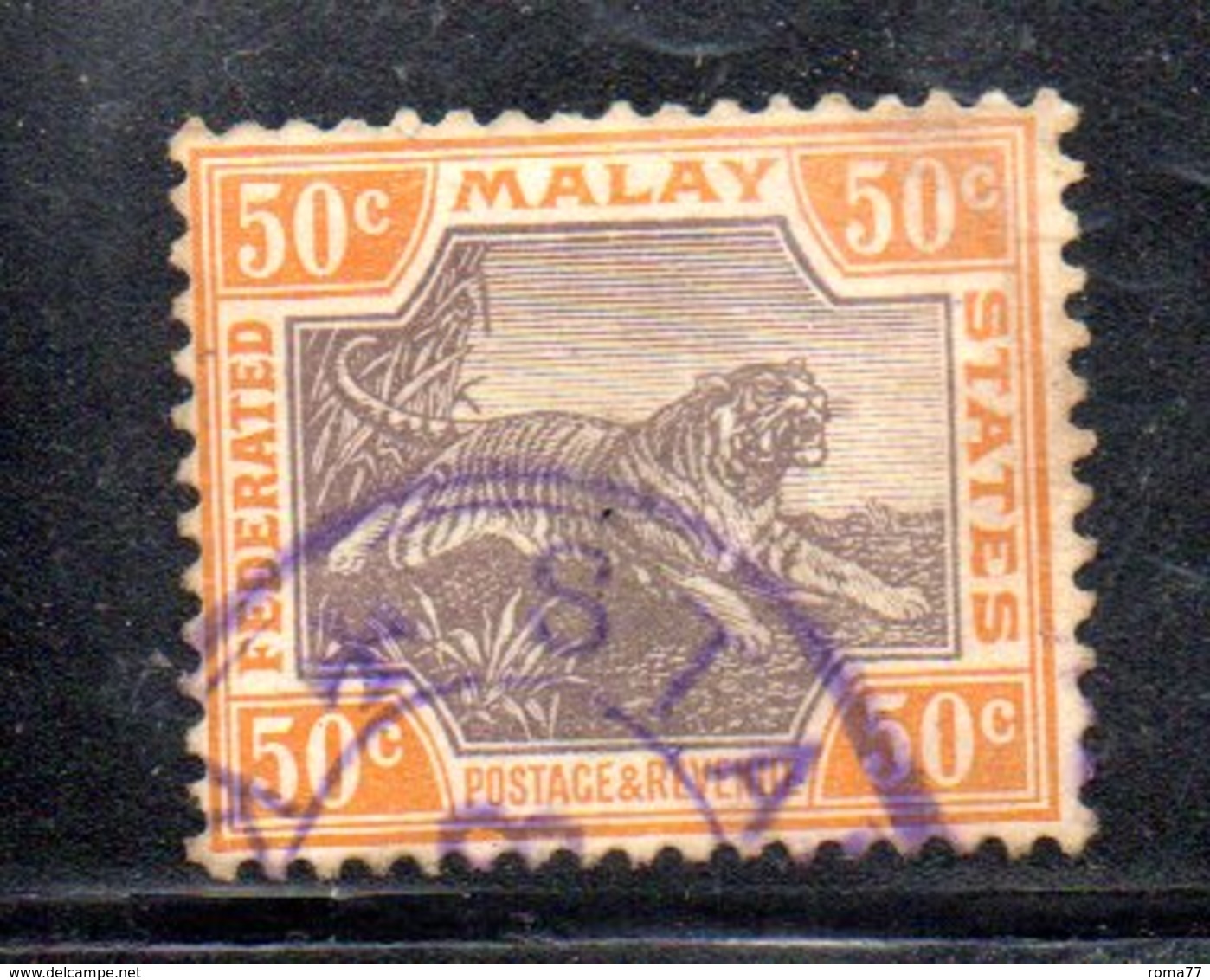 W640 - FEDERATED MALAY STATES  1921, 50 Cents Yvert 70 Usato.piega - Federated Malay States