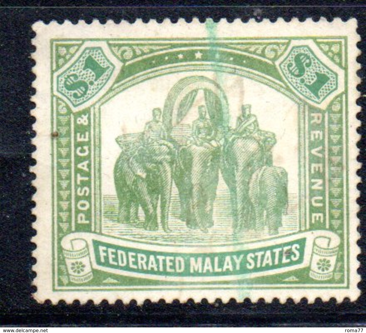 W701 - FEDERATED MALAY STATES  , 1 Dollaro Usato. Filigrana Invisibile (?) - Federated Malay States