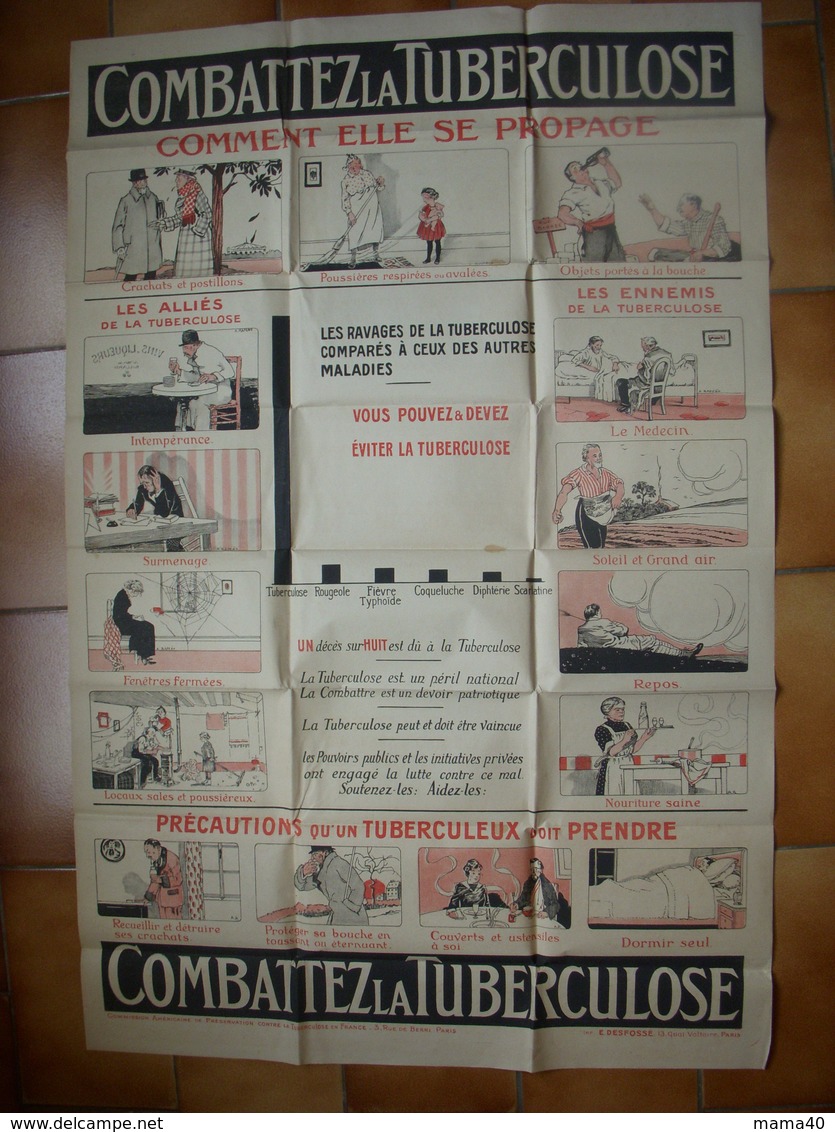 GRANDE AFFICHE - MEDECINE - MALADIE -  COMBATTEZ LA TUBERCULOSE - Affiches & Posters