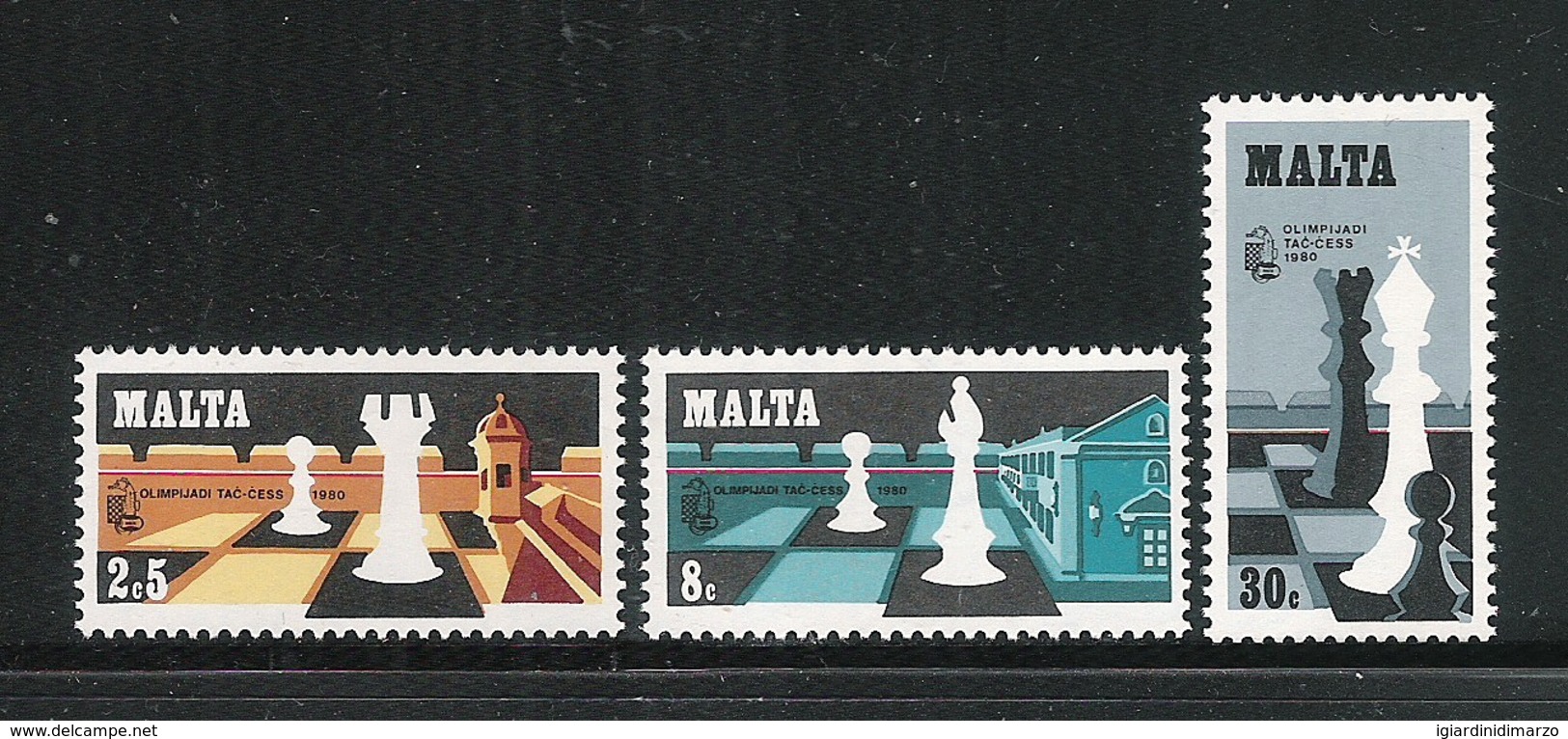 MALTA - 1980 - 3 VALORi NUOVi S.T.L.  - OLIMPIADI DEGLI SCACCHI - IN OTTIME CONDIZIONI. - Malta