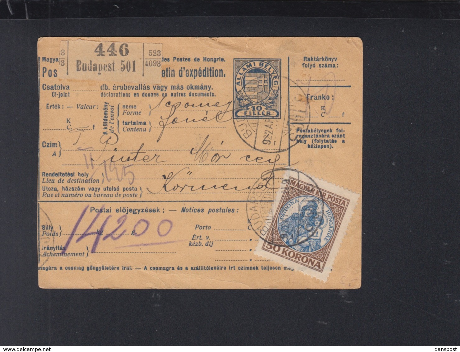 Hungary Parcel Card 1922 Budapest To Körmend - Covers & Documents