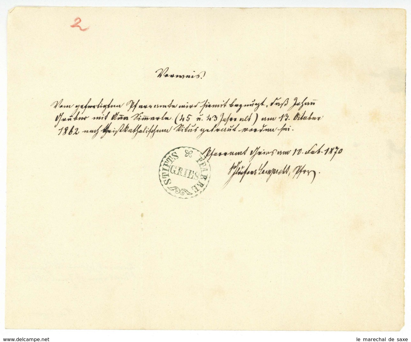 GRIES Bozen Südtirol Pfarrer Ildefons LAMPRECHT (1835-1887) 1870 Bolzano Tirolo - Documents Historiques