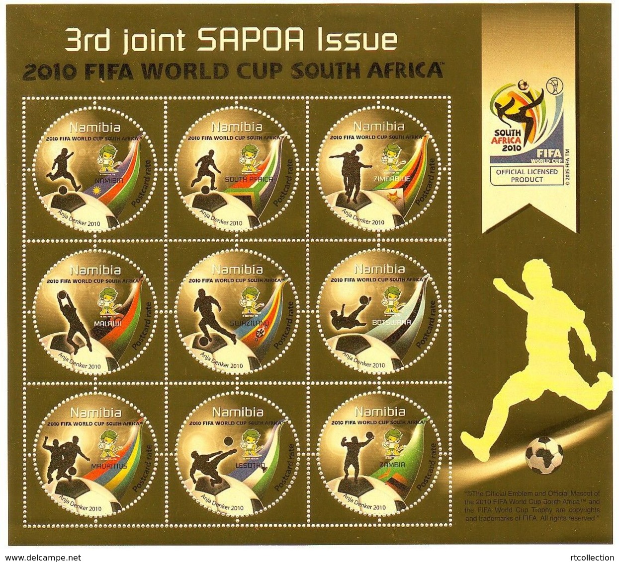 South Africa RSA 2010 Sheet 3rd Joint SAPOA Issue FIFA World Cup Football Game Soccer Sports Round Shap Stamps MNH - Collections, Lots & Series