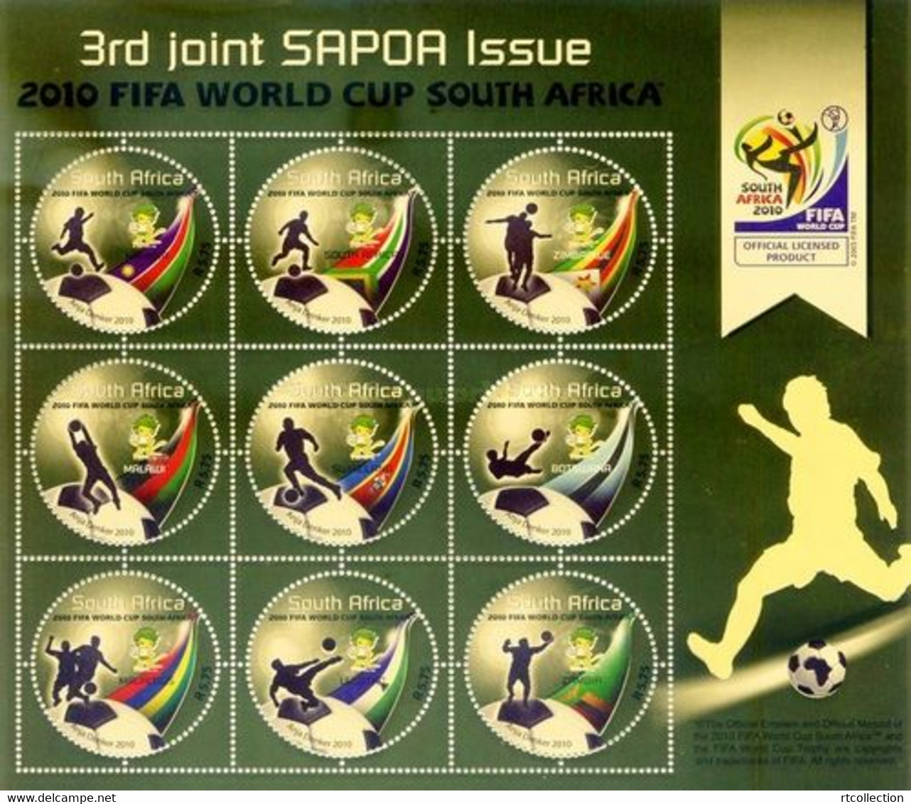 South Africa RSA 2010 Sheet 3rd Joint SAPOA Issue FIFA World Cup Football Game Soccer Sports Round Shap Stamps MNH - 2010 – South Africa