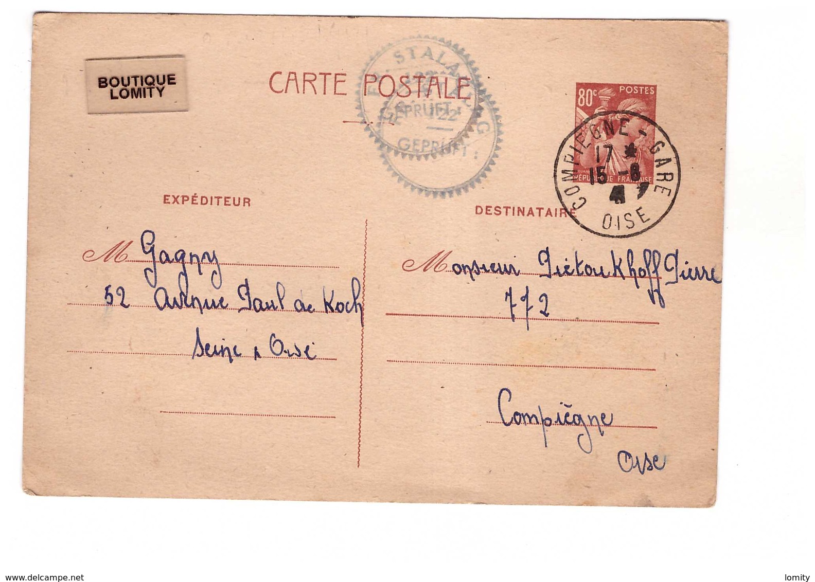 Carte Prisonnier Guerre 1941 Compiegne Stalag 122 Gepruft Cachet Censure Adressé à Pietoukhoff Pierre Entier Postal Iris - Guerre De 1939-45