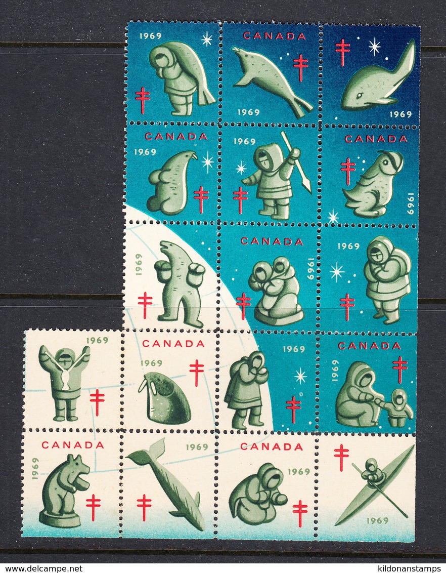 Canada 1969 National Christmas Seals, Partial Pane, Mint No Hinge, Sc# 68 - Local, Strike, Seals & Cinderellas