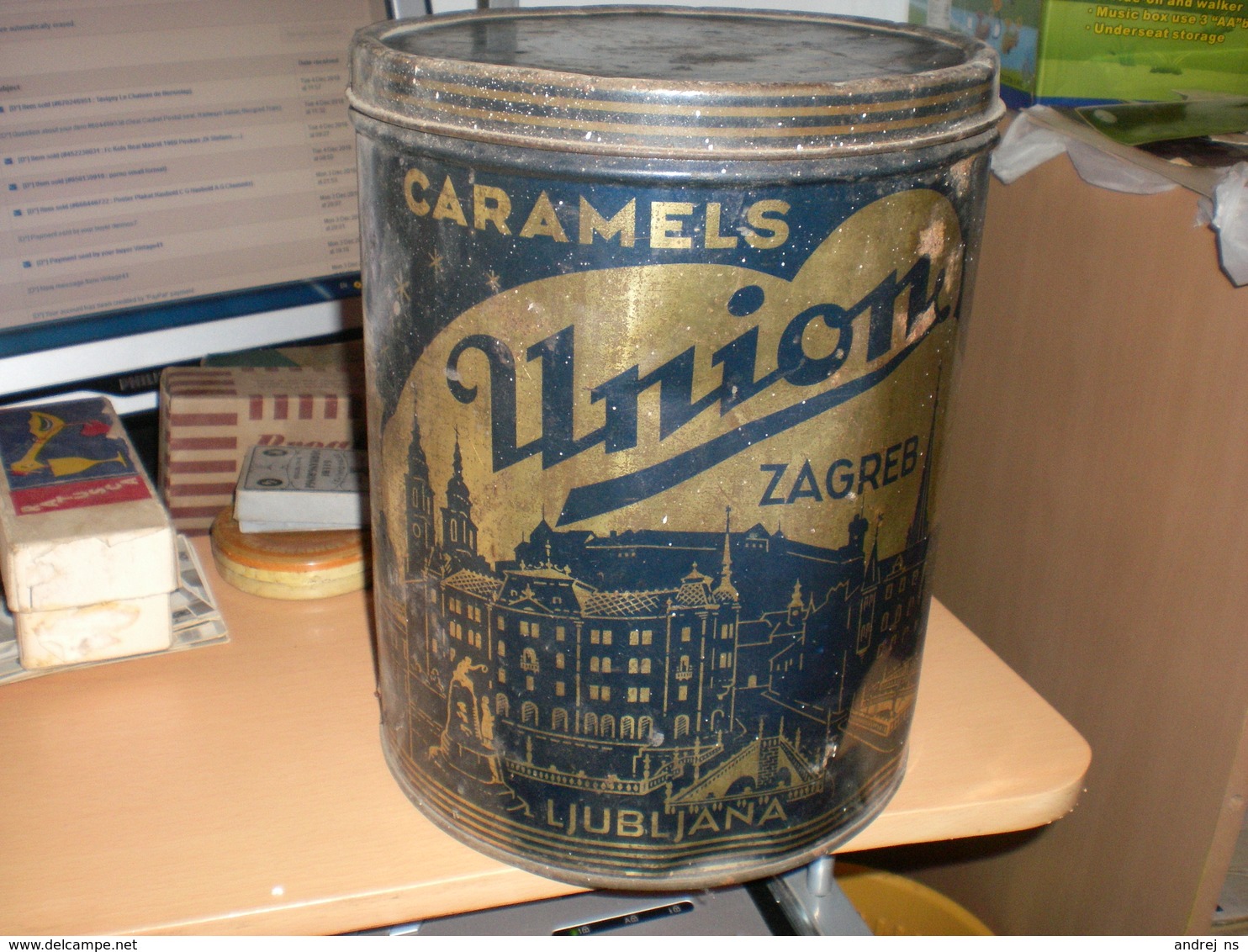 Union Zagreb Fournisseurs De La Cour Royale Big Tin Old Box Caramels Bonbons  Zagreb Beograd Ljubljana - Boîtes/Coffrets