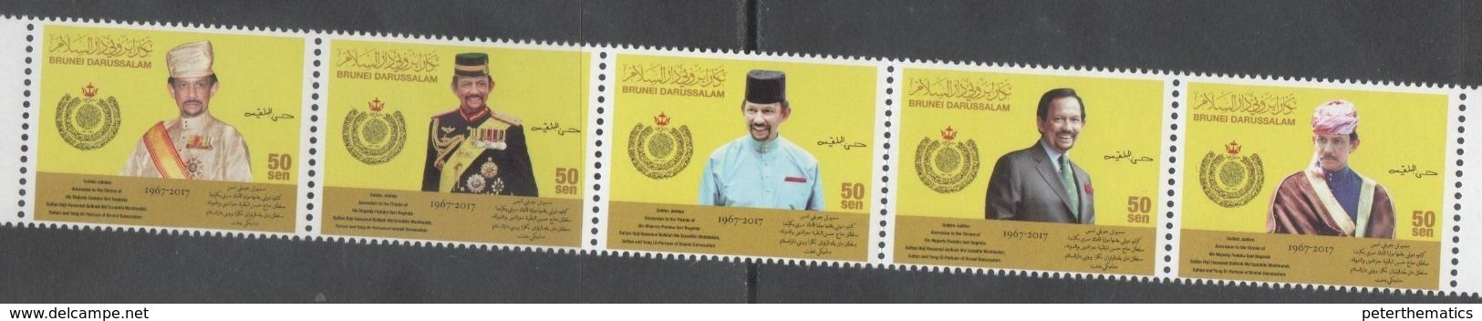 BRUNEI, 2017, MNH,SULTAN OF BRUNEI, GOLDEN JUBILEE OF ACCESSION TO THRONE OF SULTAN BOLKIAH, 5v FOLDED STRIP - Koniklijke Families