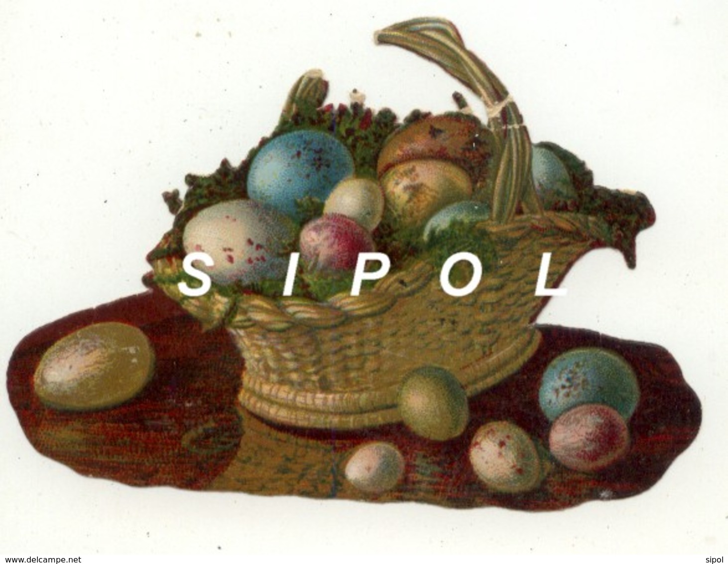 Panier En Osier Rempli D Oeufs De Pâques  Dédicace Manuscrite Au Dos  Epoque 1890 - Easter