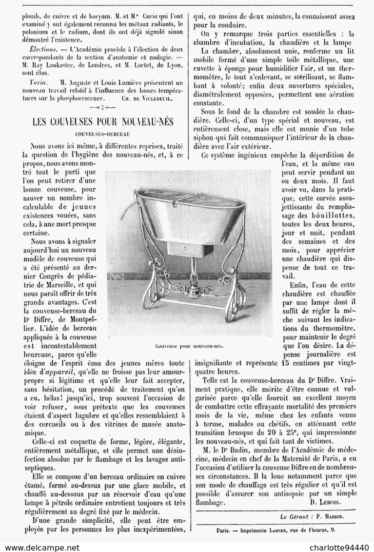 LES COUVEUSES Pour NOUVEAU-NES   1899 - Gesundheit