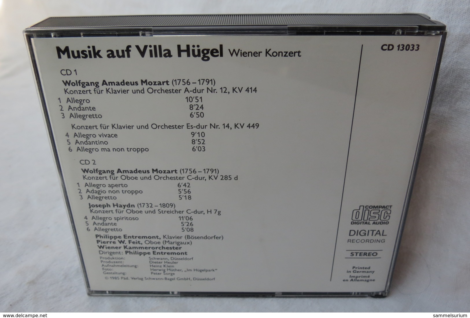 2 CDs "Musik Auf Villa Hügel" Wiener Kammerorchester, Wiener Konzert, Klavierkonzerte, Oboenkonzerte - Klassik