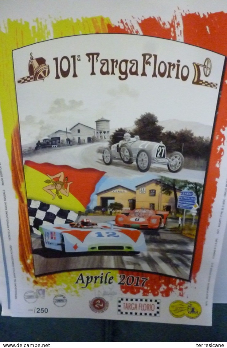 MANIFESTO 50x70 101 TARGA FLORIO BOLLO E TARGA POSTALE AUTOGRAFATO DAL M.° ACCARDI - Manifesti