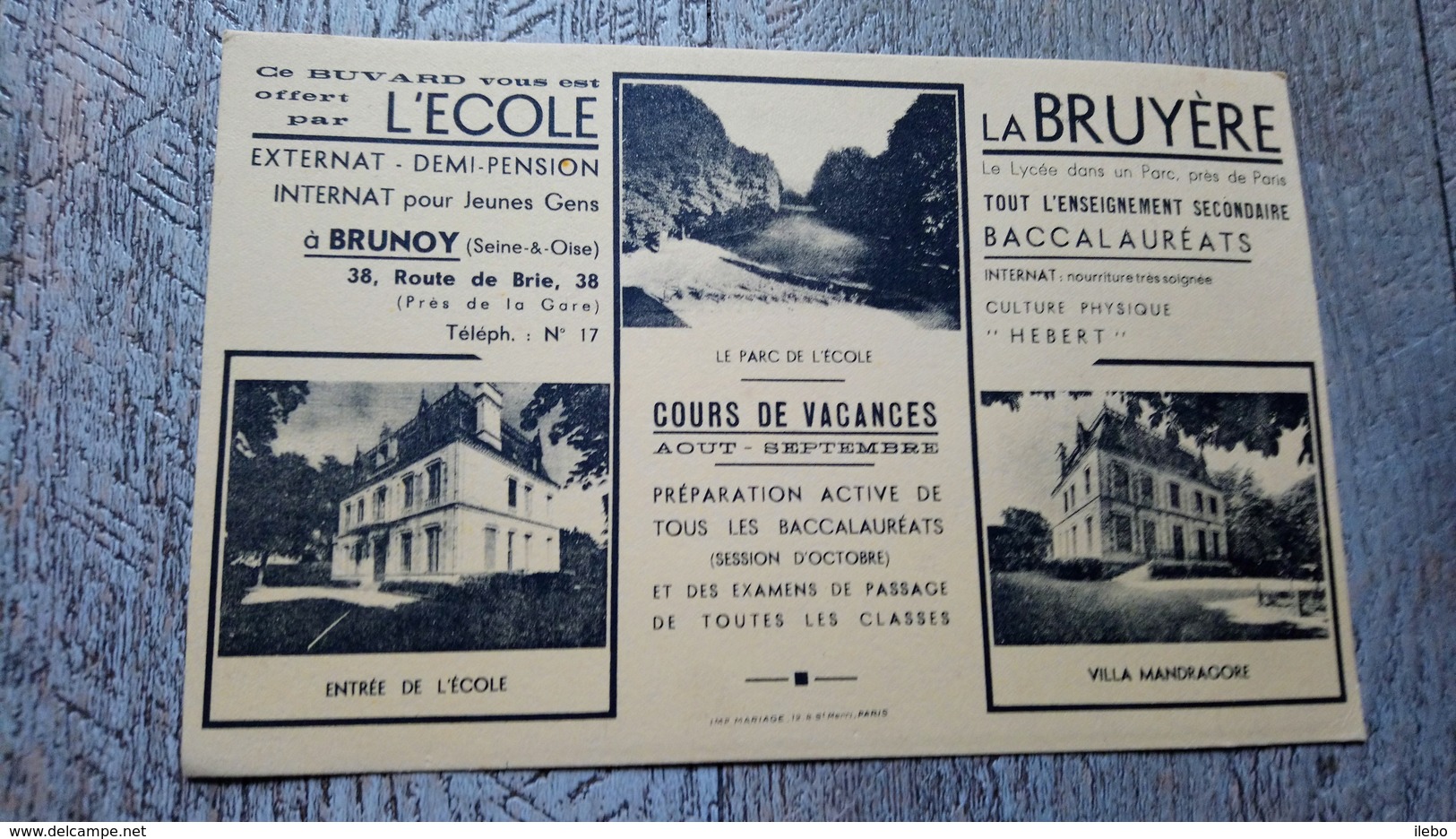 Buvard école La Bruyère à Brunoy Seine Et Oise 78 Cours De Vacances Villa Mandragore - E