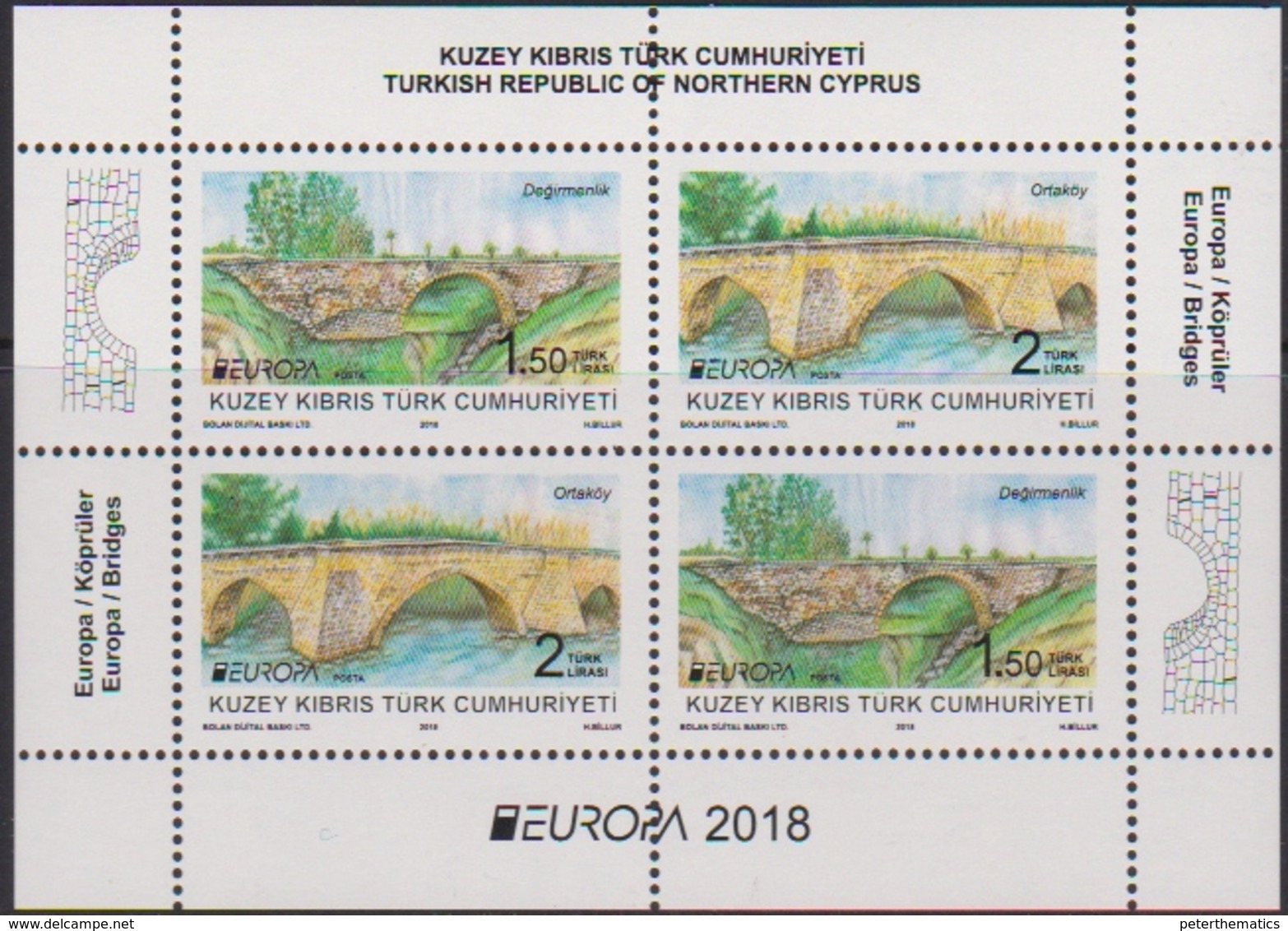 TURKISH CYPRUS, 2018, MNH,EUROPA, BRIDGES, SHEETLET OF 2 SETS - 2018