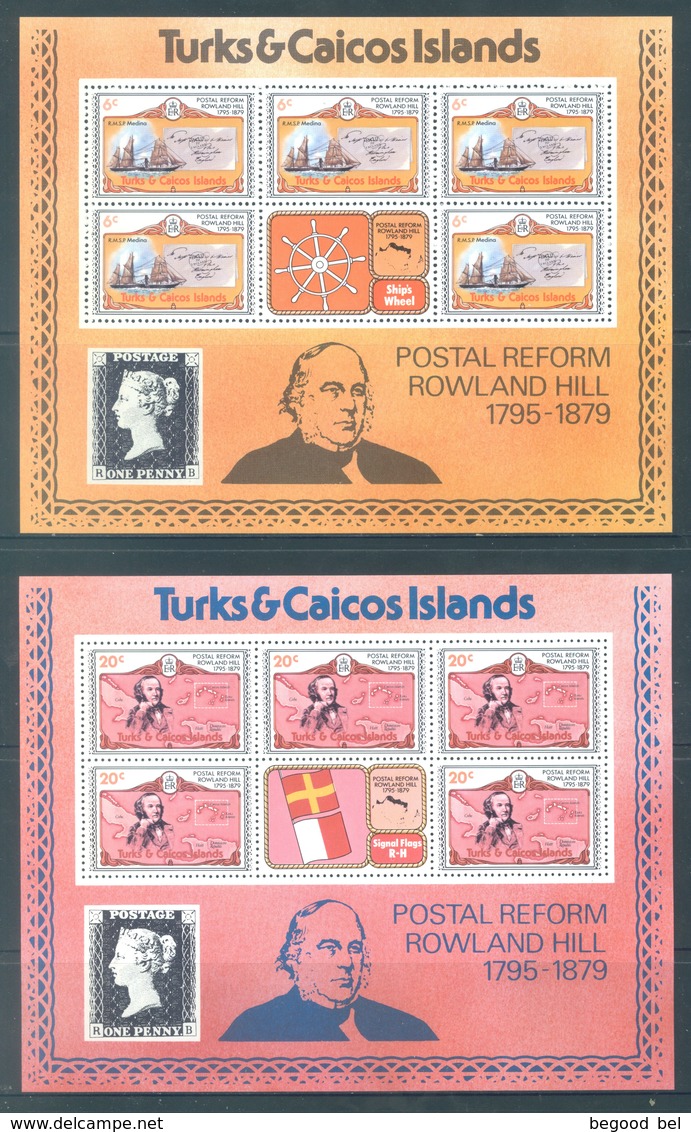 TURKS AND CAICOS - MNH/**  - 1979 - ROWLAND HILL  5 MINISHEETS -  Yv 440-444 -  Lot 18444 - Turks & Caicos (I. Turques Et Caïques)