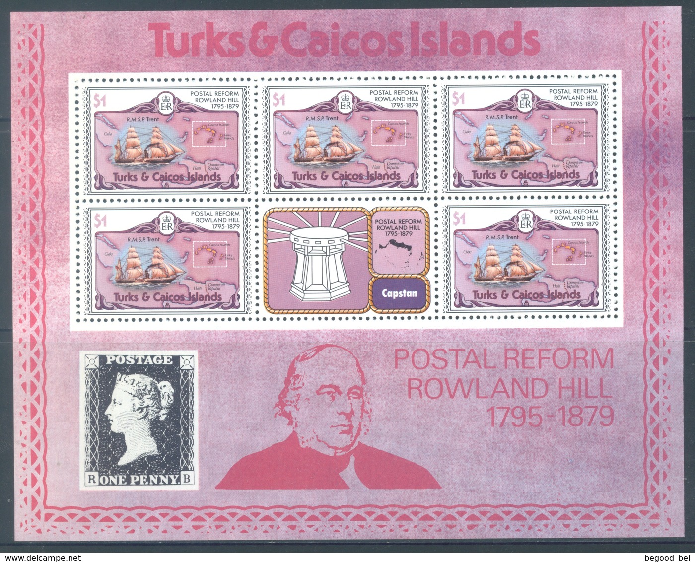 TURKS AND CAICOS - MNH/**  - 1979 - ROWLAND HILL  5 MINISHEETS -  Yv 440-444 -  Lot 18444 - Turks & Caicos (I. Turques Et Caïques)