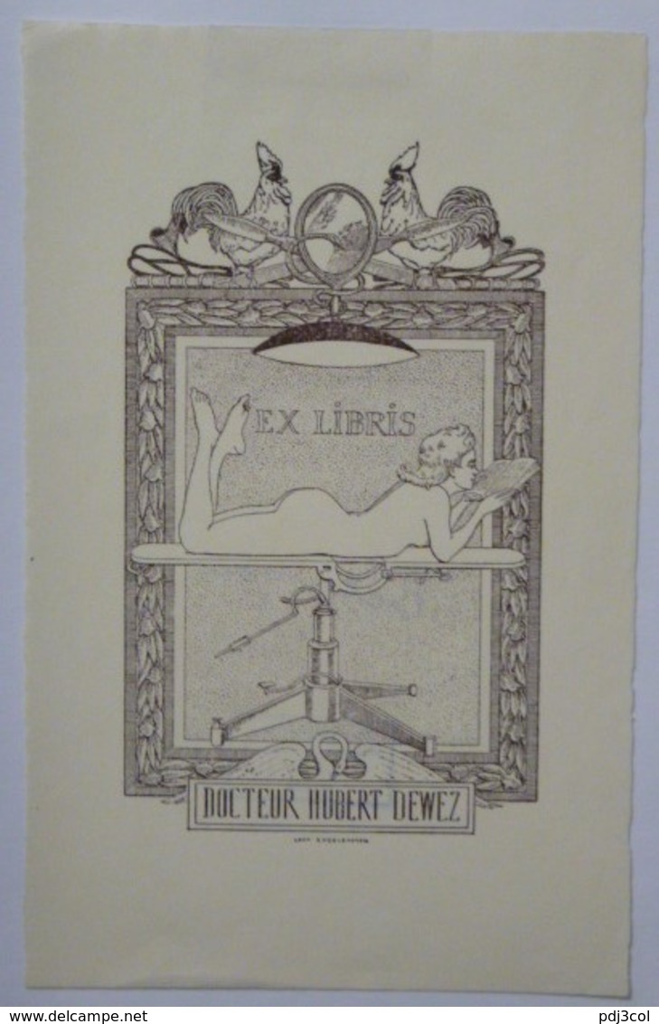 Ex-libris Illustré Belgique XXème - Femme Nue - Docteur Hubert DEWEZ - Ex-libris