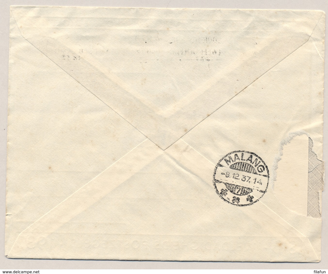 Nederlands Indië - 1937 - Machinestempel "1 ASIB Zegel Voor Uw Post..." Op ASIB-envelop Met Complete Serie Naar Malang - Nederlands-Indië