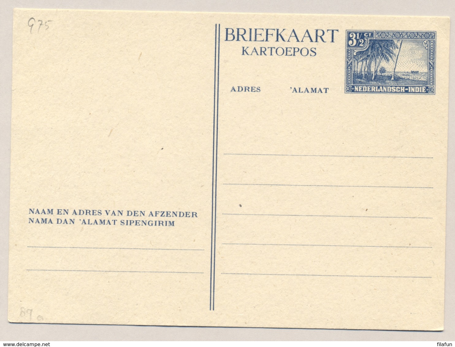 Nederlands Indië - 1946 - 3,5 Cent Strand Met Palmbomen, Briefkaart G75 - Ongebruikt - India Holandeses