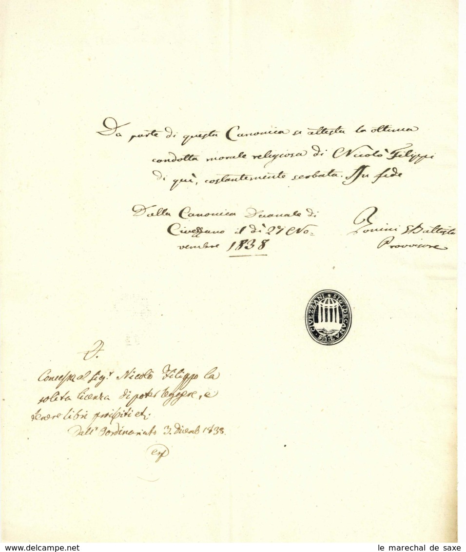 CIVEZZANO Südtirol Trentino Tirolo 1838 Bonini Battista - Documents Historiques