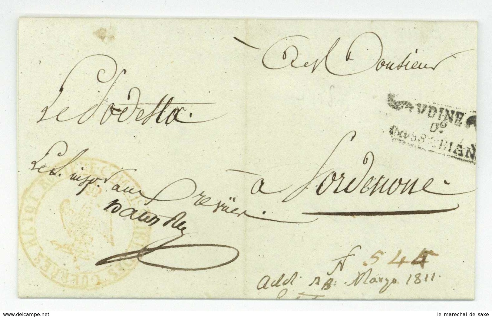 UDINE 1811 Hatot Rosiere Commissaire Des Guerres Franchise Pordenone Armee Venezia - Army Postmarks (before 1900)