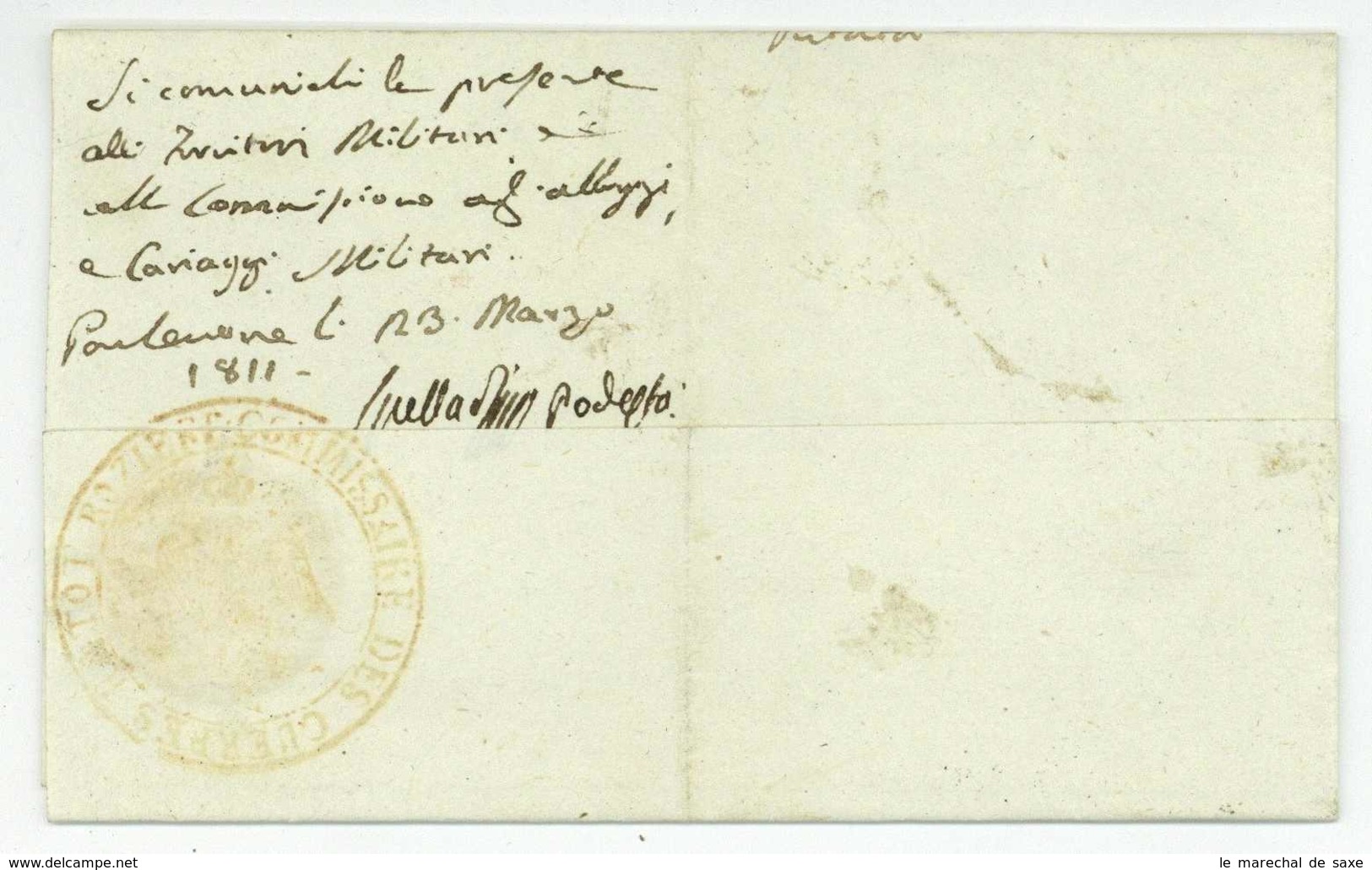 UDINE 1811 Hatot Rosiere Commissaire Des Guerres Franchise Pordenone Armee Venezia - Armeestempel (vor 1900)
