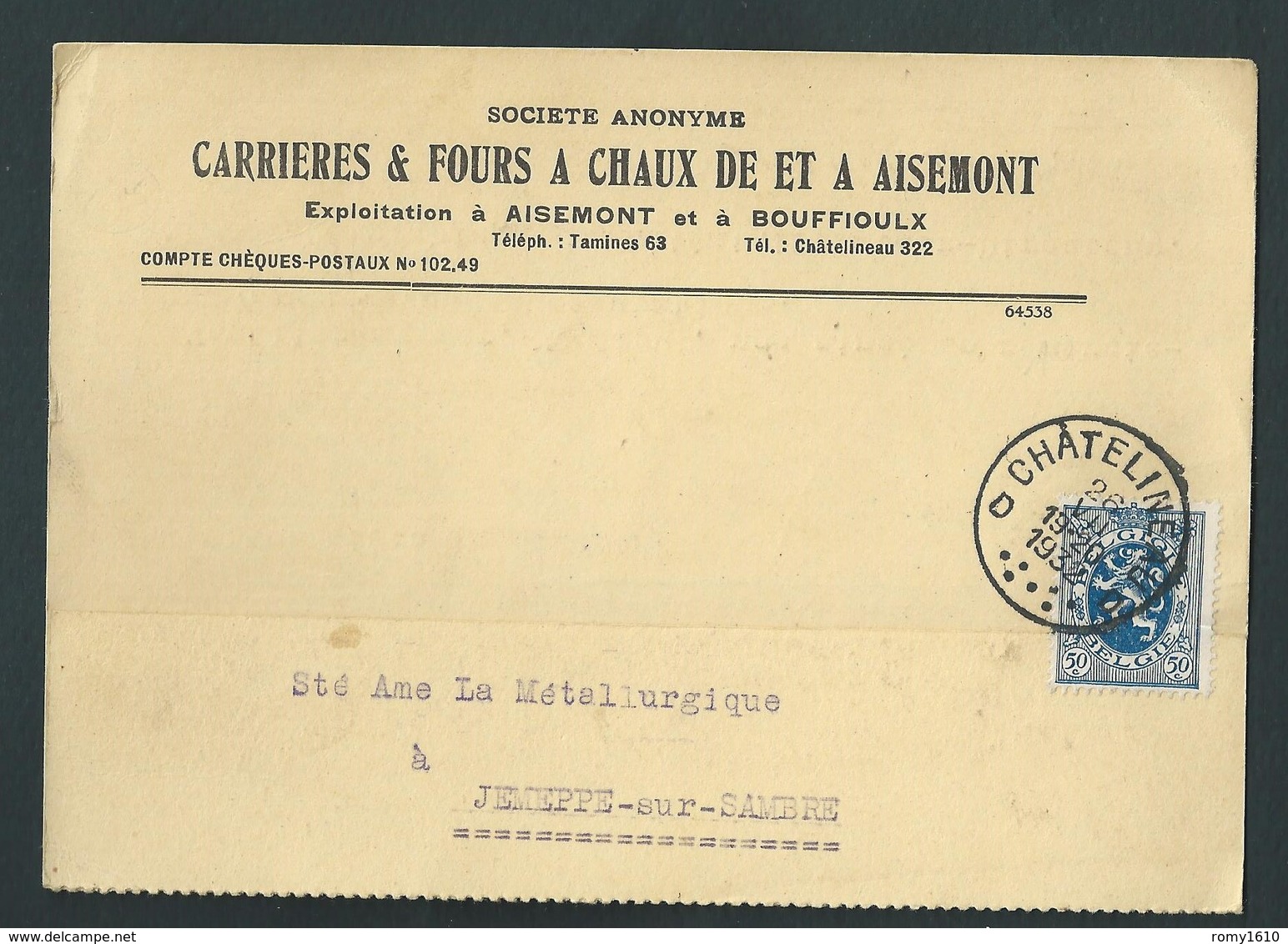 Carrières & Fours à Chaux De Et à AISEMONT Archives De Charbonnages. 1932 - 2 Scans. - Fosses-la-Ville