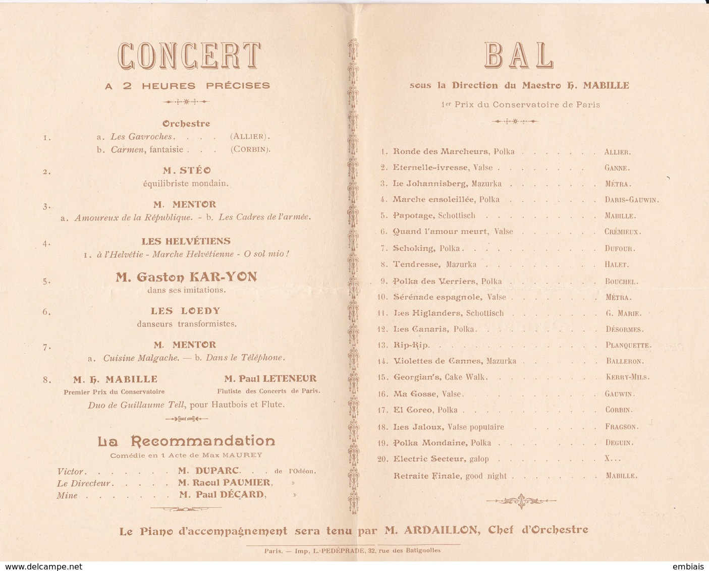 Place Clichy Paris- Au Moulin De La Galette, Matinée Théâtrale,Bal Orchestre,Théâtre Guignol - Jeudi 1er Juin 1905 - Programmes