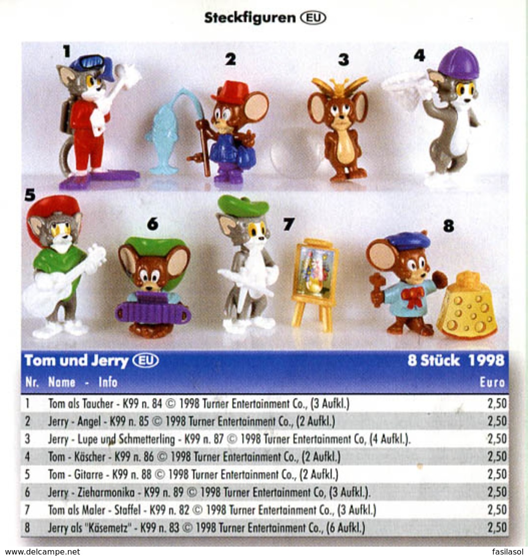 Kinder 1999 : Série Complète TOM & JERRY (8 Figurines) Avec 4 BPZ - Dessins Animés